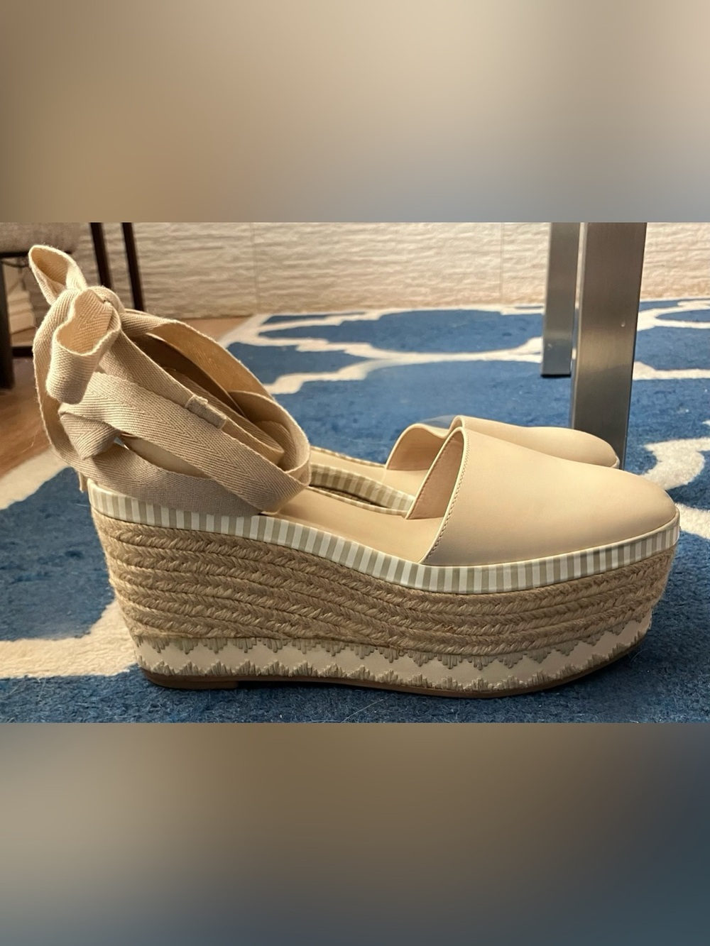 Tory Burch Leather Dandy Ankle Wrap Espadrille Wedge Sandal - Picture 4 of 5